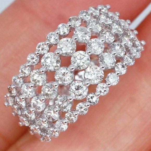 Moissanite Dimond Multi Row Ring Silver Plated Hallow Band SZ 10 NEW IN BOX - Picture 3 of 10